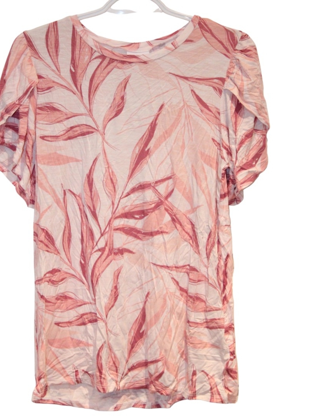 2/$30 🏷 Lularoe Pink Palm Leaf Flutter Sleeve T Shirt Size Small BNWT
